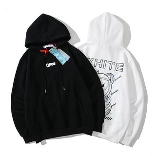 เสื้อฮู้ดผ้าฝ้ายพิมพ์ลายเสื้อแฟชั่น Unisex สีขาว