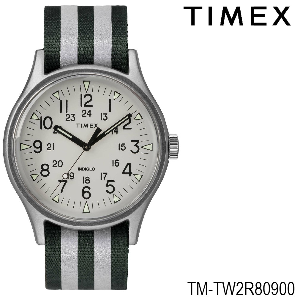 Timex TW2R80900 MK1 Aluminum นาฬิกาข้อมือผู้ชาย สายผ้า สีเขียว/ขาว หน้าปัด 40 มม.