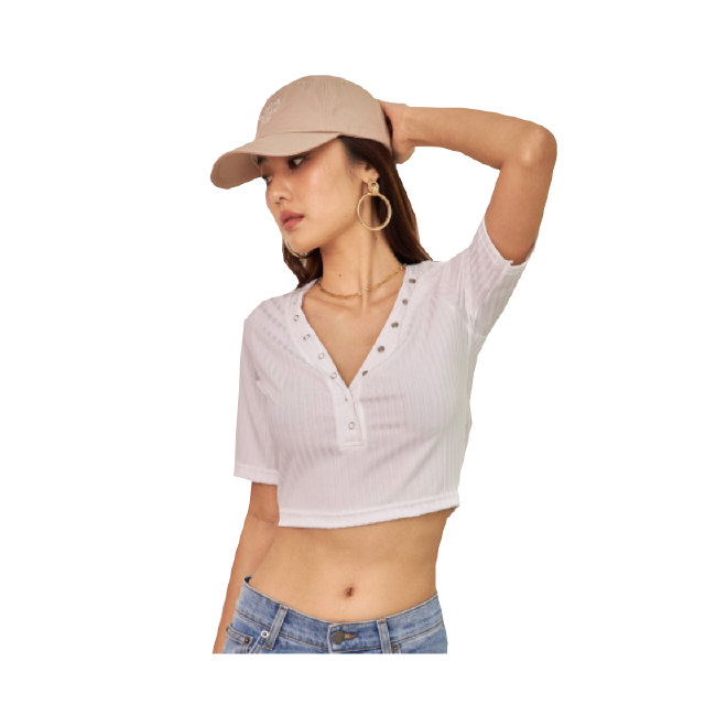 AHT017 Button neck crop top