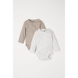 H&amp;M organic cotton บอดี้สูทแขนยาวโทนสีเบจ [แพค 2 ชุด]