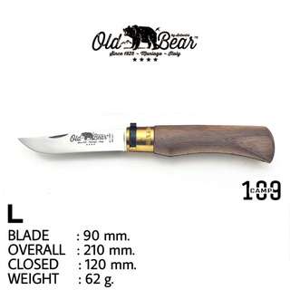 มีดพับ Old Bear ขนาด L ใบ 90mm. มีดพับแบบโบราณด้ามไม้วอลนัด ใบมีด STAINLESS 420 สลักทองเหลือง ตัวล๊อคปิดเปิด ผลิต ITALY