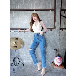 Cc jeans #084 S-5XL กางเกงยีนส์ผู้หญิง ทรงบอย เอวสูง ปลายขาตัดรุ่ย กางเกงผู้หญิง