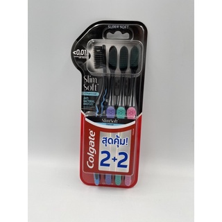 Colgate แปรงสีฟันคอลเกต สลิมซอฟท์ ชาร์โคล (รุ่น 2+2) 0.01มม. ขนแปรงปลายเรียว