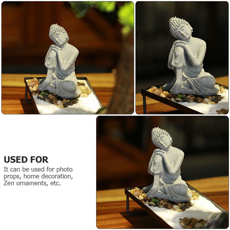 ✟■❀1pc Sandstone Buddha Statue Zen Figurine Craft Household Decoration (Gray)