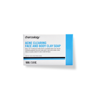 ชาร์โคโลจี สบู่ก้อนโคลนถ่านไม้ไผ่สูตรลดสิว Charcoalogy Acne Clearing Face and Body Clay Soap 100 g.