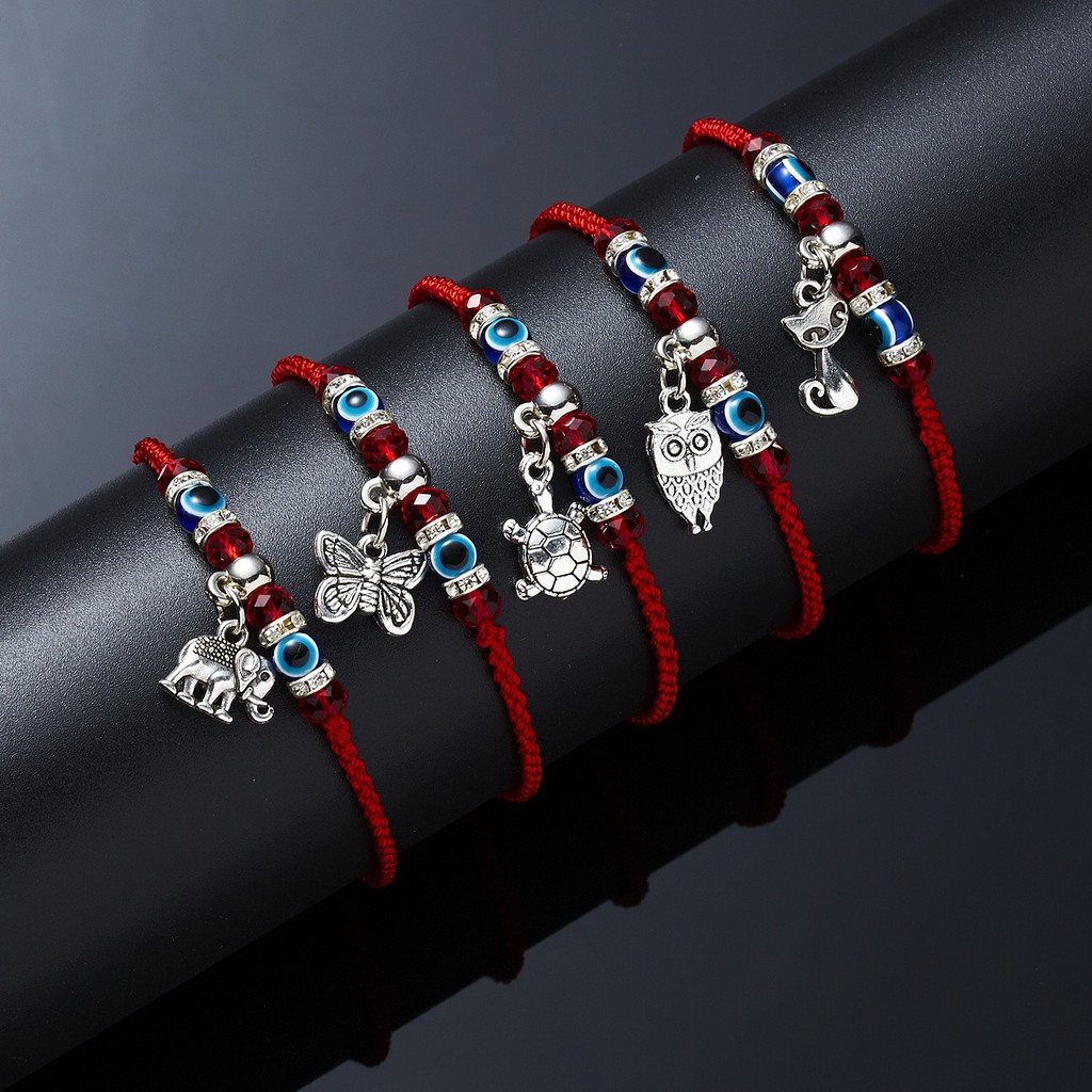 สร้อยข้อมือเชือกถัก ประดับจี้สีเงิน แบบปรับได้