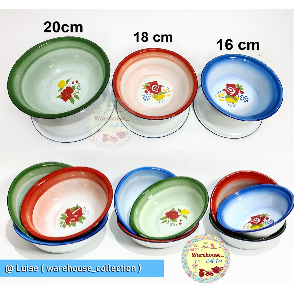 ชามเคลือบสังกะสี ลายดอกไม้ ขนาด 16 ซม. 18 ซม. 20 ซม. 22 ซม.