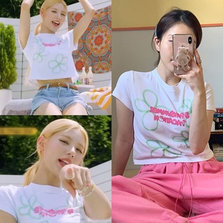 (G)I-DLE Cho Miyeon เสื้อครอปท็อป คอกลม แขนสั้น พิมพ์ลายตัวอักษร สไตล์เกาหลี สําหรับผู้หญิง