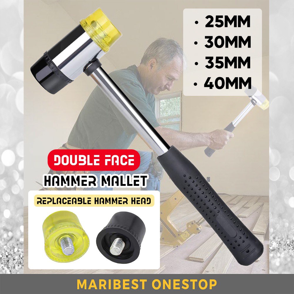 25/30 มม.35 มม.40 มม.Double FACE SOFT RUBBER HAMMER MALLET NON-SLIP RUBBER HANDLE GRIP DIY เครื่องมื