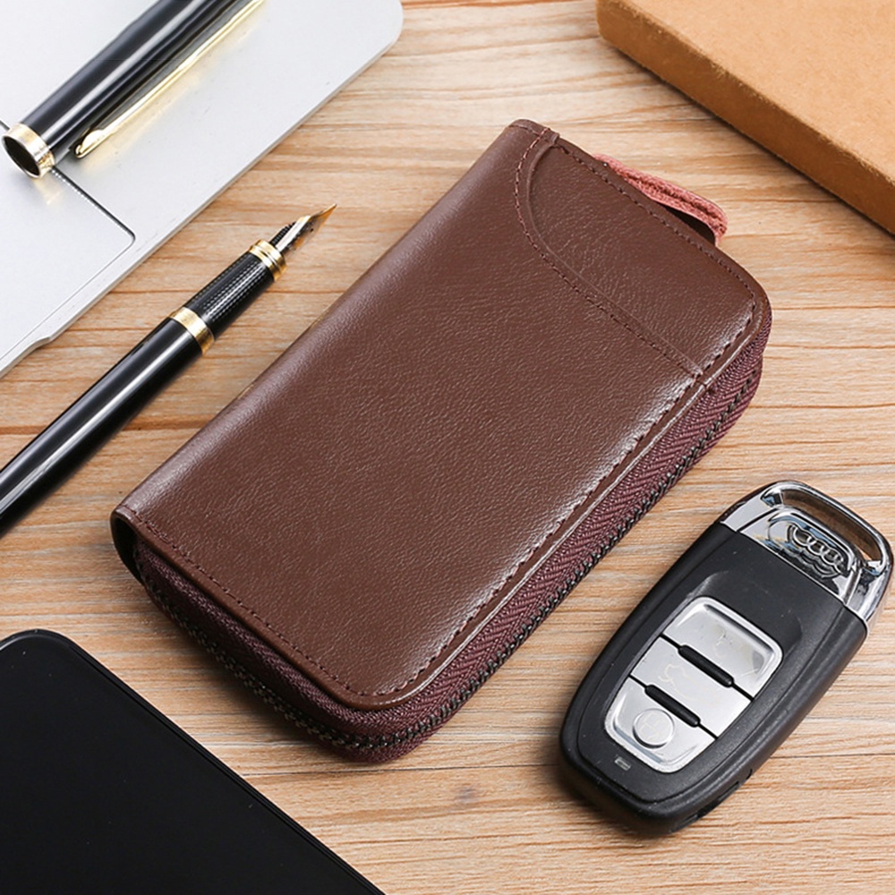 House Keeper Key Wallet Cow Leather Key Ring Credit Card Holder Large Capacity Unisex Key Bag