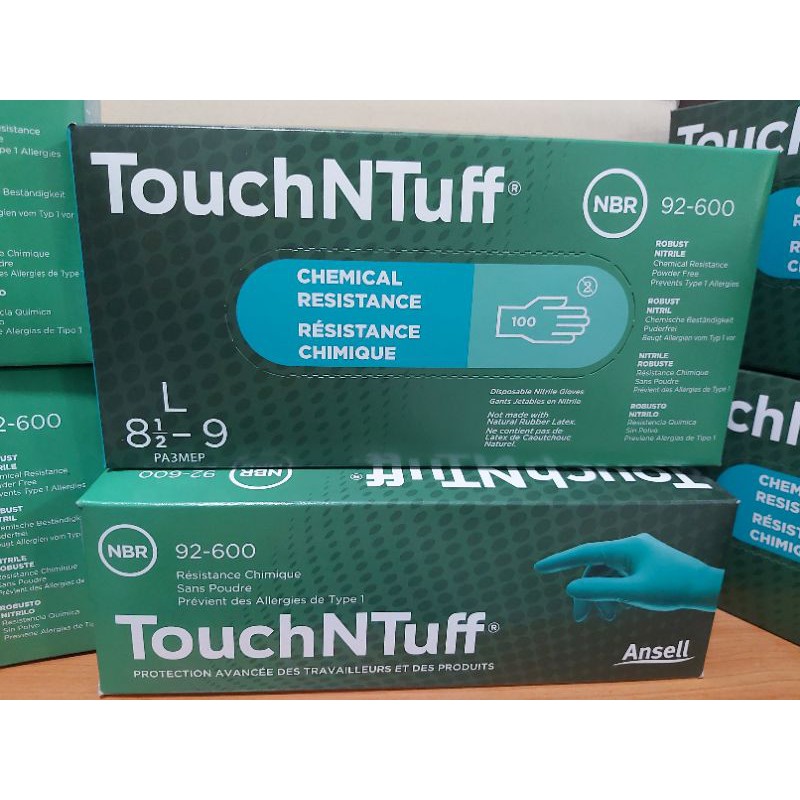 Ansell Touch NTuffถุงมือไนไตรสีเขียว ไม่มีแป้ง รุ่น92-600(100ชิ้น/กล่อง)