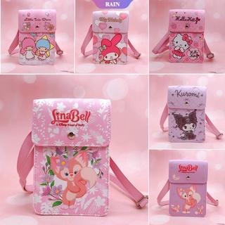 กระเป๋าสะพายไหล่ ลายการ์ตูน Sanrio Kuromi Hello Kitty My Melody Little Twin Stars น่ารัก แต่งหัวเข็มขัดแม่เหล็ก สําหรับเด็กผู้หญิง ใส่โทรศัพท์มือถือ [RAIN]