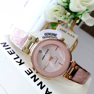 นาฬิกา กพไล Anne Klein Womens AK/2512LPGB Diamond-Accented Gold-Tone and Blush สีชมพู/ทอง หน้าปัดกลม สีขาว 34 มม.