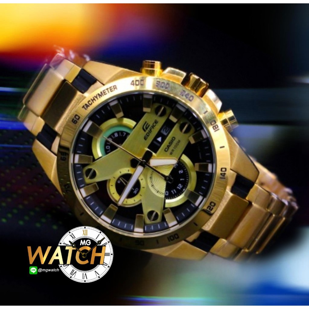 นาฬิกาข้อมือผู้ชาย Casio Edifice 🔥อุปกรณ์ครบ🔥 แท้เครื่องญี่ปุ่น ใช้ได้ทุกเข็ม ตัวเรือนสีทอง โดดเด่น หรูหรา Mgwatch