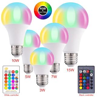 หลอดไฟ LED RGB E27 รีโมทคอนโทรลเปลี่ยนสีของแสงสปอตไลท์หลอดไฟสีสันสดใส 110V 220V E27 3W 5W 10W 15W110V 220V E27 5W 10W 15W หลอดไฟสีสันสดใสแบบหรี่แสงได้