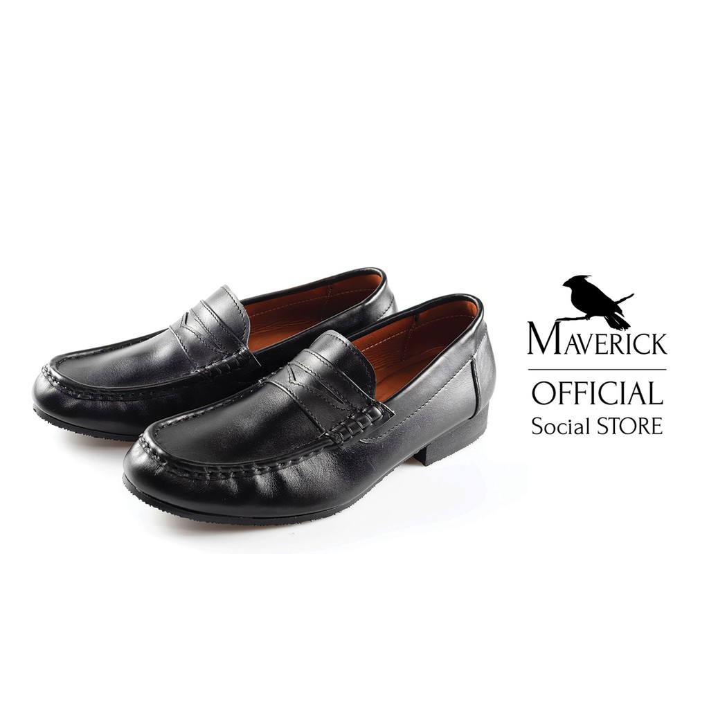 Black MARS Penny Moccasin : รองเท้าหนังแบบสวม ใส่เล่น ทรงโลฟเฟอร์ รองเท้าทำงาน สีดำ สวมใส่สบาย