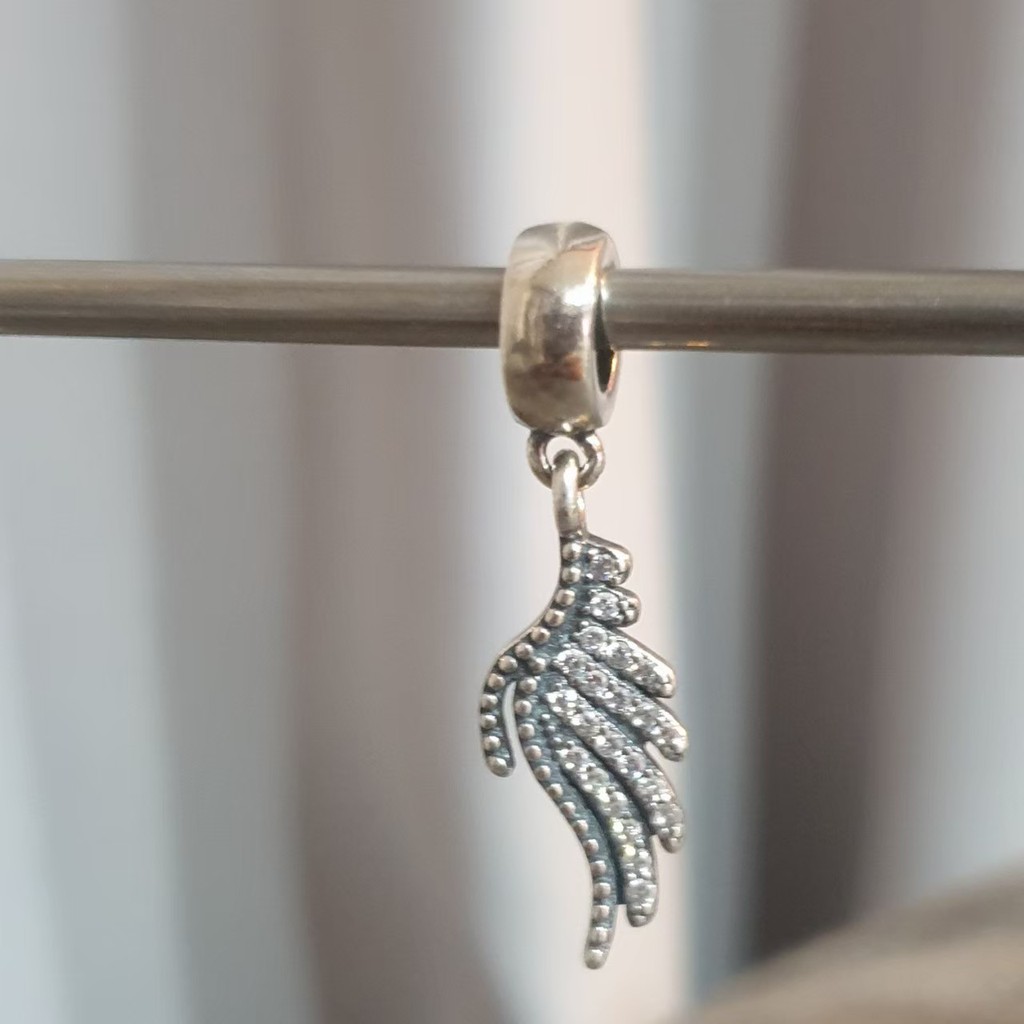 VANAN 925 Phoenix Feather Dangle Charm & Clear CZ