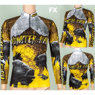 เสื้อตกปลา,ปั่นจักรยาน FX Yellow Black MONSTER Fish ป้องกันแสง UV