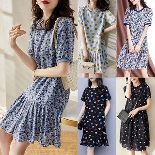 Fashion Women Dress Heart-shaped Print Dresses Elegant Casual Short Sleeve O-neck Dress Female Newest Print Dress