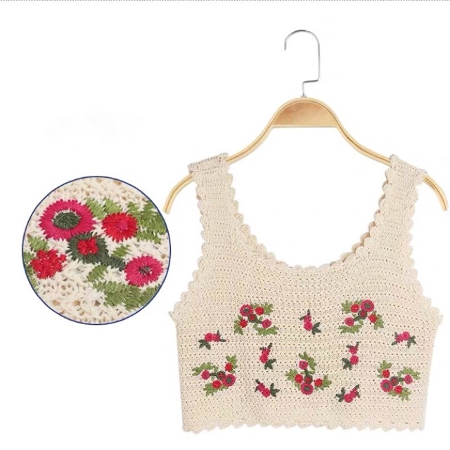 Knit Crop Top เสื้อกล้ามถักปักดอกไม้