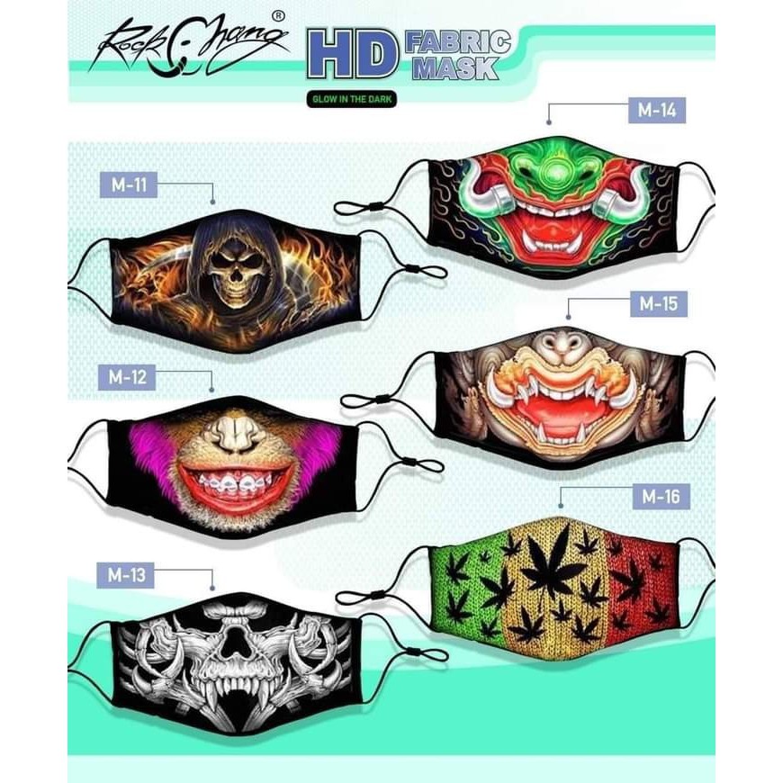 Medical Gloves & Masks 69 บาท หน้ากากผ้า Rock Chang Mask หน้ากากอนามัย ร็อคช้าง ลายสกรีนเรืองแสง HD Fabric 3D Mask Glow in the dark Health