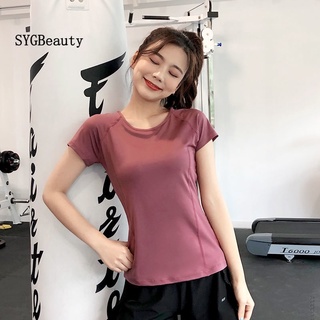 DRI FIT Sports T-shirt Womens Short-Sleeved Running Training Mesh Sweat-Absorbent Loose Breathable Yoga Clothes Top Gym Summer Thin