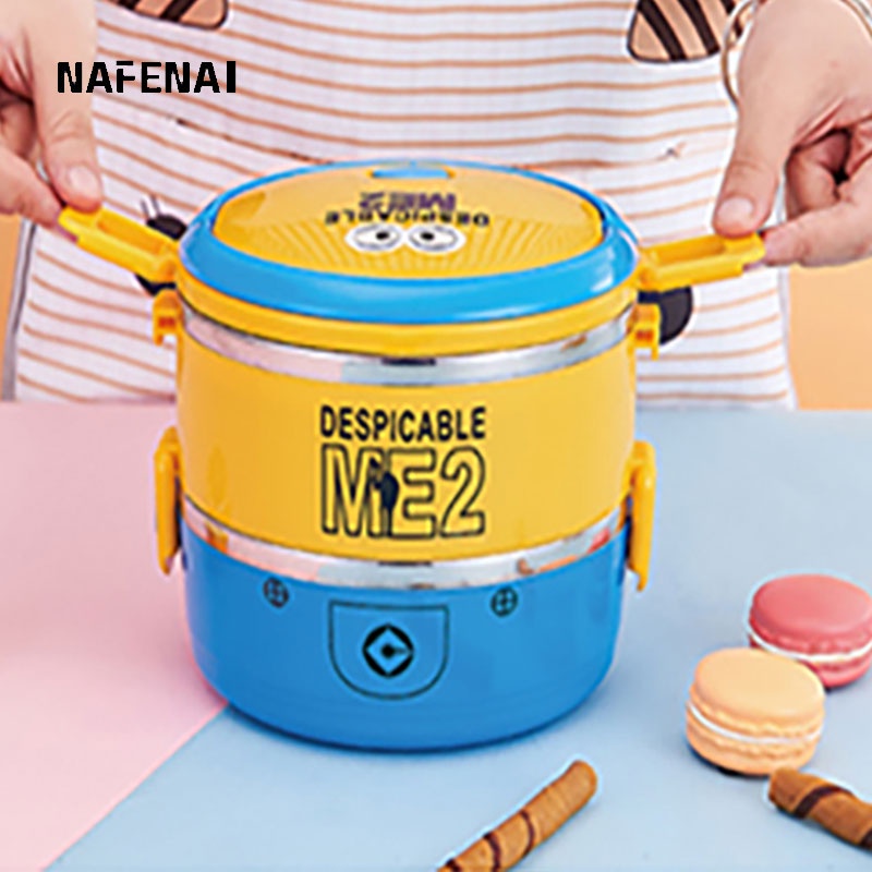 Nafenai กล่องอาหารกลางวัน สเตนเลส แบบหนา ลายการ์ตูน เกรดอาหาร สําหรับเด็กนักเรียน