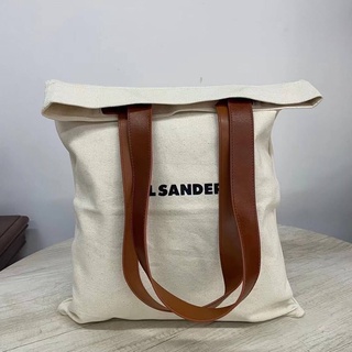 JIL SANDER LOGO PRINT FLAT SHOPPER TOTE BAG CANVAS กระเป๋าถือ สะพายไหล่ แบรนด์จิลแซนเดอร์ ผ้าแคนวาส พิมพ์ตัวหนังสือ