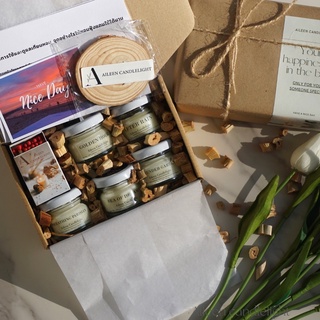 [Gift set 5 candles+the wood] 🎁เซ็ทสุดคุ้ม เทียนหอม 5 ชิ้น+ไม้ที่รองแก้ว 1 ชิ้น ของขวัญ วันเกิด งานแต่ง