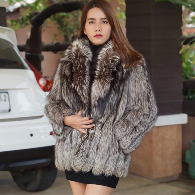 SAGA silver fox coat Size 11