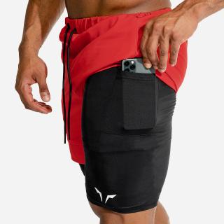 【Ready Stock】Mens Sports Shorts 2 In 1 Safety Pocket Sexy Running Shorts Mens Double Layer Breathable Fitness Training Pants XG8x