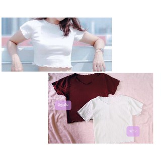 พร้อมส่งเสื้อครอป แขนหยัก และครอปแขนกุด สีพื้น ผ้านิ่มใส่สบาย #ครอป