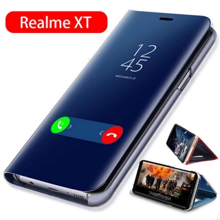 Realme XT เคส Flip Electroplate Mirror ฝาหลังเคสโทรศัพท์ Realme XT Casing Stand