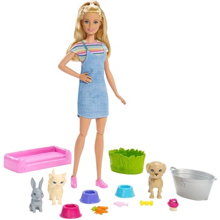 Barbie ตุ๊กตาบาร์บี้ อาบน้ำสัตว์เลี้ยง เปลี่ยนสีจากสกปรกเป็นสะอาดได้ Plan ‘N Wash Pets Doll and Playset ของแท้