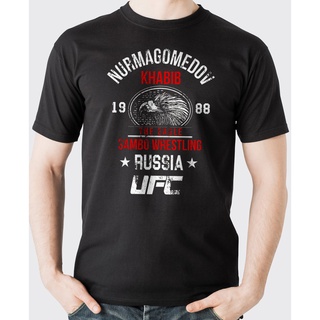 เสื้อยืดลําลอง ผ้าฝ้าย 100% แขนสั้น พิมพ์ลาย Khabib Nurmagomedov UFC สีดํา พลัสไซซ์ XS-XXXL สําหรับผู้ชาย ของขวัญวันเกิด