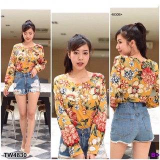 TwinsShopVip💗พร้อมส่ง TW4830 เสื้อเชิ้ตลายดอกแขนยาว long sleeve floral shirt