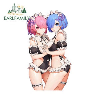 Earlfamily สติกเกอร์ไวนิล ลายการ์ตูน Rem Re Zero กันแดด ขนาด 13 ซม. x 7.2 ซม. สําหรับติดตกแต่งรถยนต์ รถจักรยานยนต์