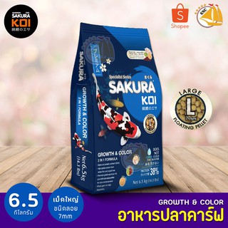 Sakura Koi Growth &amp; Color อาหารปลาคาร์ฟ สูตรเร่งสี เร่งโต 6.5kg (เม็ดใหญ่) (ถุงน้ำเงิน)