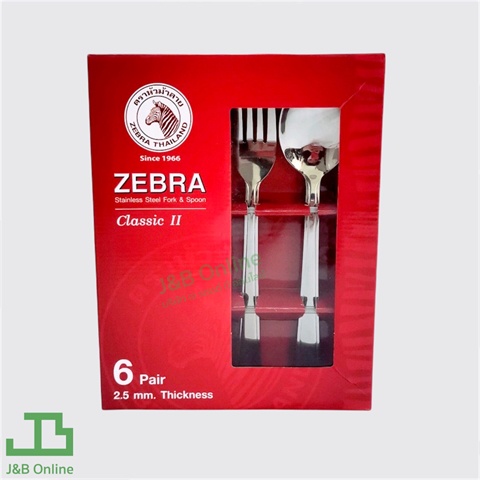 Zebra ช้อนส้อม Classic II 2.5 มม. ช้อนส้อมสแตนเลส (บรรจุ12อัน/6คู่) ชุดช้อนส้อมทานข้าว