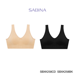 Sabina เสื้อชั้นใน  (Set 2 ชิ้น)  Invisible Wire (ไม่มีโครง) รุ่น Soft Collection รหัส SBXK258BK+SBXK258CD สีดำ/เนื้อเข้ม