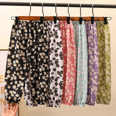 ❤กางเกงกันยุง ฤดูร้อนเด็ก กางเกงเด็กผู้หญิง ขายาวลายดอกเดซี่ 3-12 ขวบ size 100-150ซม T205