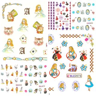 สติกเกอร์ติดเล็บ สติกเกอร์ตกแต่งเล็บ แทททูติดเล็บ แบบลอกลายน้ำ ลาย Alice in the wonderland
