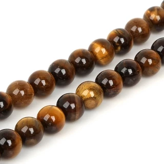 ลูกปัดหินธรรมชาติ Tiger Eye สีเหลือง ทรงกลม ขนาด 4-10mm สำหรับทำสร้อยข้อมือ-เครื่องประดับ DIY
