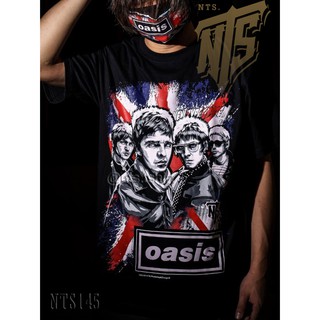 NTS​ 145 Oasis All around the world เสิ้อยืดดำ เสื้อยืดชาวร็อค เสื้อวง New Type System NTS Rock brand Sz. S M L XL XXL