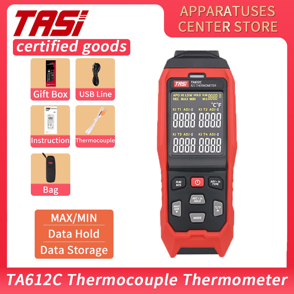 TASI TA612C Thermometer Contact Digital Thermocouple Temperature Tester LCD Screen Display K/J Therm