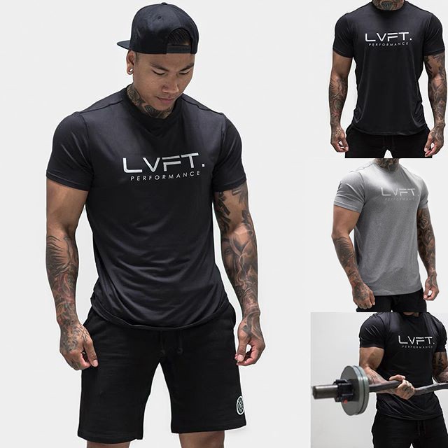 LIVE FIT Mens Cotton Short Sleeve T-Shirt Tight Breathable Shirt Top 2 ...