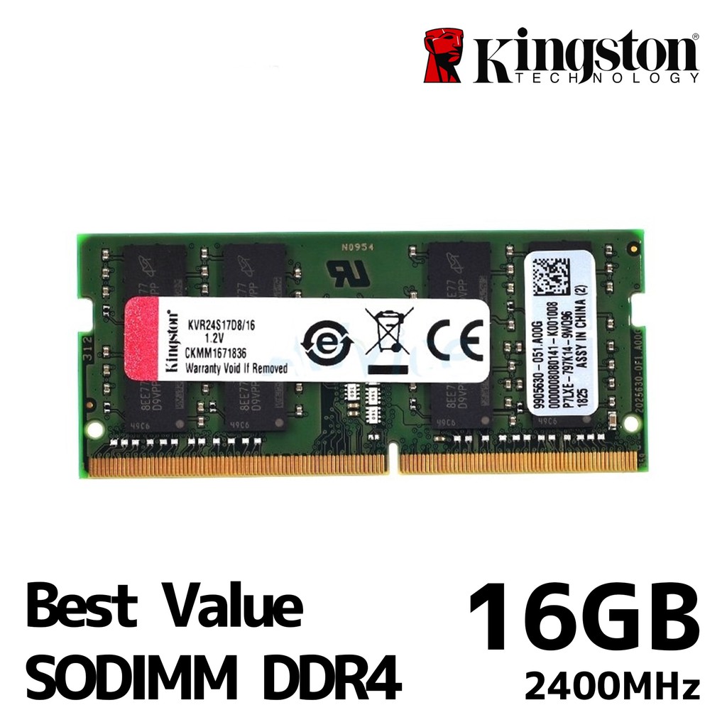 16GB (16GBx1) DDR4/2400 RAM NOTEBOOK (แรมโน้ตบุ๊ค) KINGSTON VALUE RAM (KVR24S17D8/16)