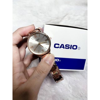 casio สี pink gold โปรโมชั่นแถมพร้อมกล่องสายเลสฝาหลังปั๊ม casio รับประกันถ่าน 1 ปี รหัสสินค้าCA261