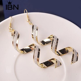 * Ibn สตรี Rhinestone บิดเกลียว Long Dangle ต่างหู Hook Eardrops ของขวัญ