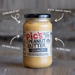 Pic's Brand เนยถั่วครั้นชี่ กรุบกรอบ ไม่เติมน้ำตาล Peanut Butter Crunchy (380g)